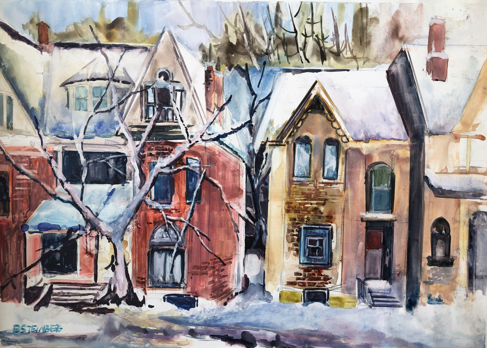 Bonnie Steinberg Watercolour Painting Snowfall on Dundas Street